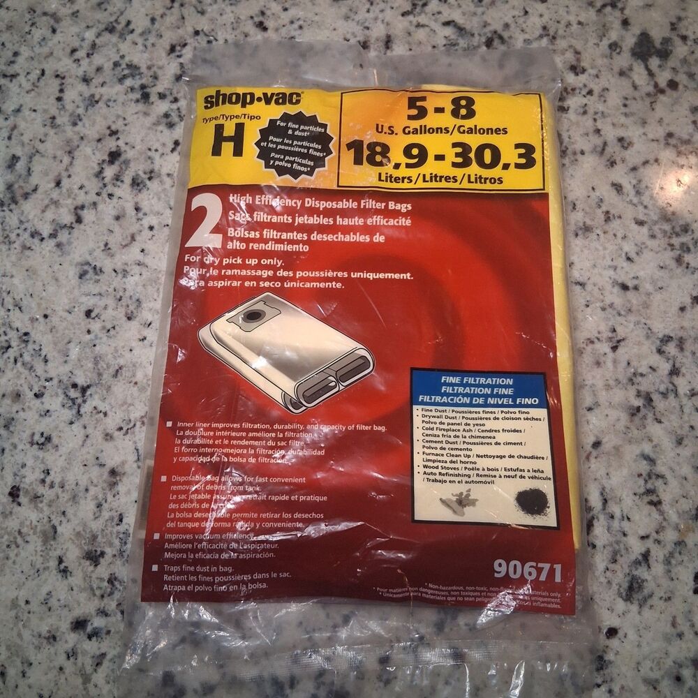 Shop Vac 90671 Type H Bags 5-8 Gallons (2 Pk) New Original OEM - Fine Filtration